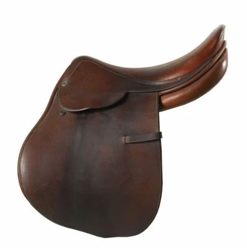 Selle de cheval en cuir fauve, pièce de sellerie ancienne rachetée en Savoie et Haute-Savoie